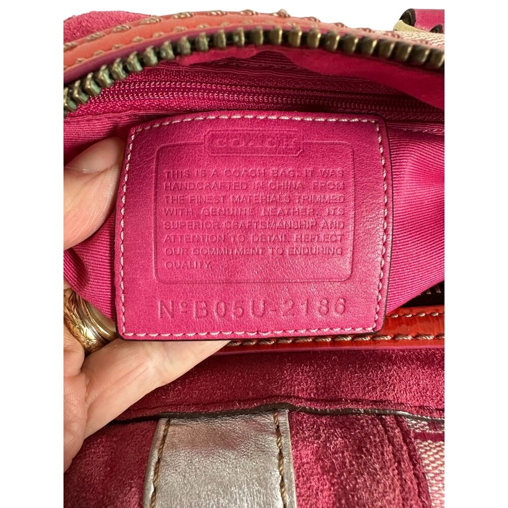 Vintage Coach Signature Pink Metallic Silver Splash Boston Satchel Bag Y2K 2186 - Picture 6 of 16